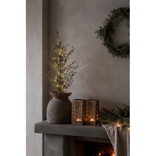 Vierkant roest windlicht met bomen 20 x 10 cm 