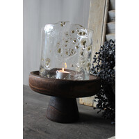 Houten ronde schaal op voet Woodie 20 x 12 cm