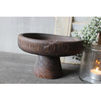 Houten ronde schaal op voet Woodie 20 x 12 cm