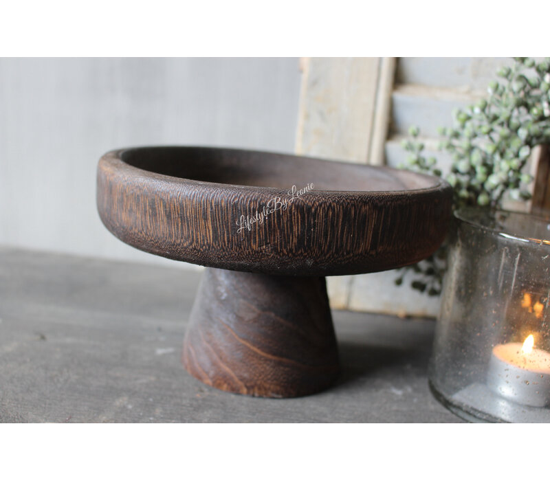 Houten ronde schaal op voet Woodie 20x12cmH