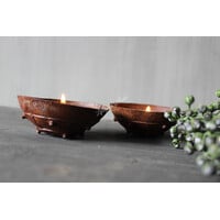 Metalen roestig waxine vuur schaaltje 8x3cm