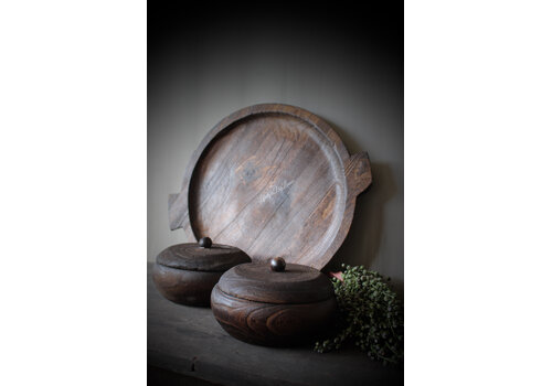 Houten ronde pot met deksel Woodie 20 x 11 cm