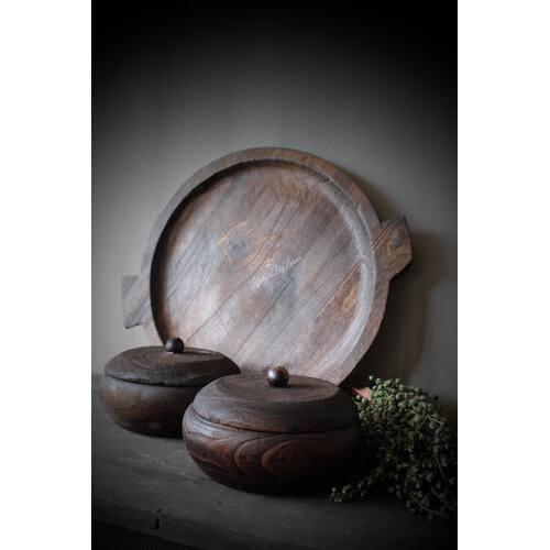 Houten ronde pot met deksel Woodie 20 x 11 cm 