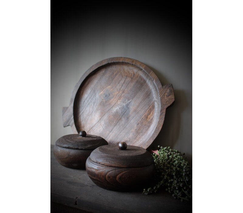 Houten ronde pot met deksel Woodie 20x11cm