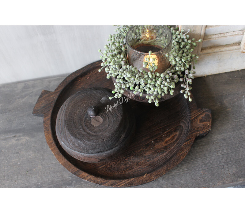 Houten ronde pot met deksel Woodie 20x11cm