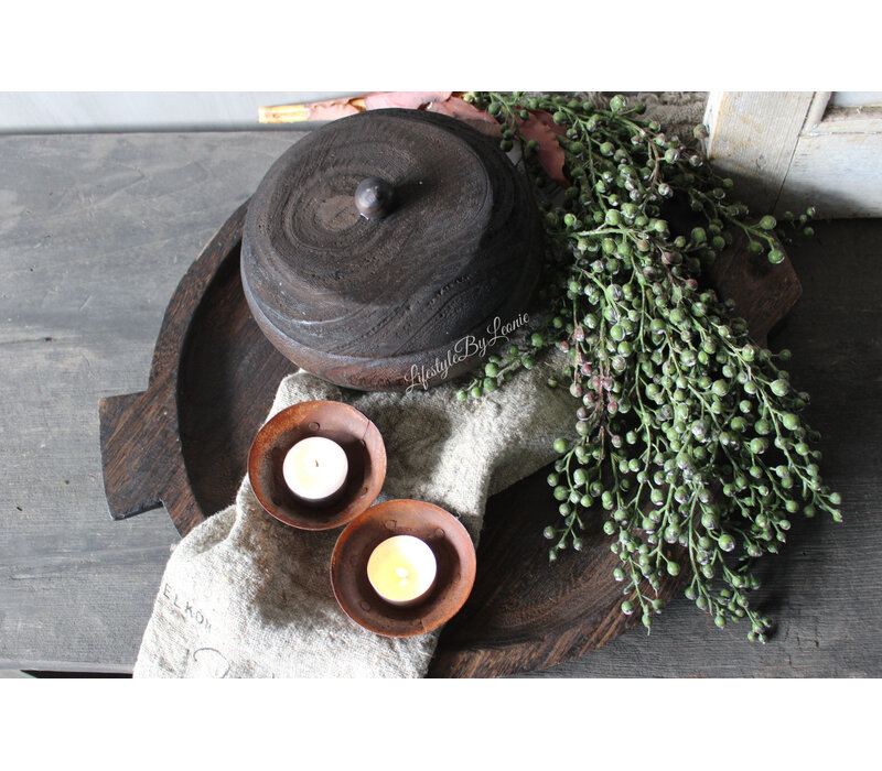 Houten ronde pot met deksel Woodie 20 x 11 cm