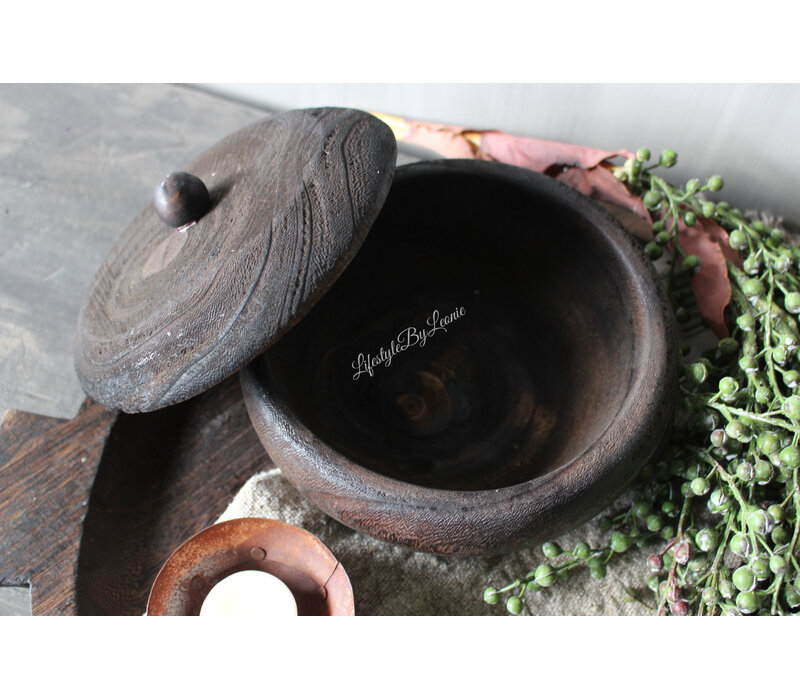 Houten ronde pot met deksel Woodie 20x11cm
