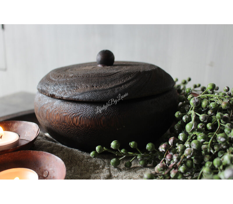 Houten ronde pot met deksel Woodie 20x11cm