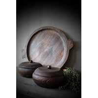Ronde houten schaal met handvat Woodie 45x40cm
