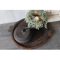 Ronde houten schaal met handvat Woodie 45 x 40 cm