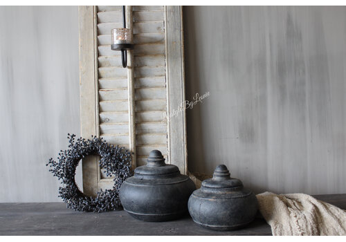 Stenen pot met deksel Uniq black 20x18cm