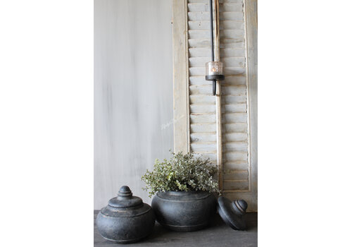 Stenen pot met deksel Uniq black 25 x 24 cm