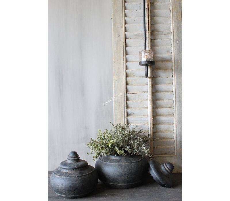 Stenen pot met deksel Uniq black 25x24cm
