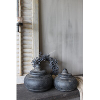 Stenen pot met deksel Uniq black 25x24cm