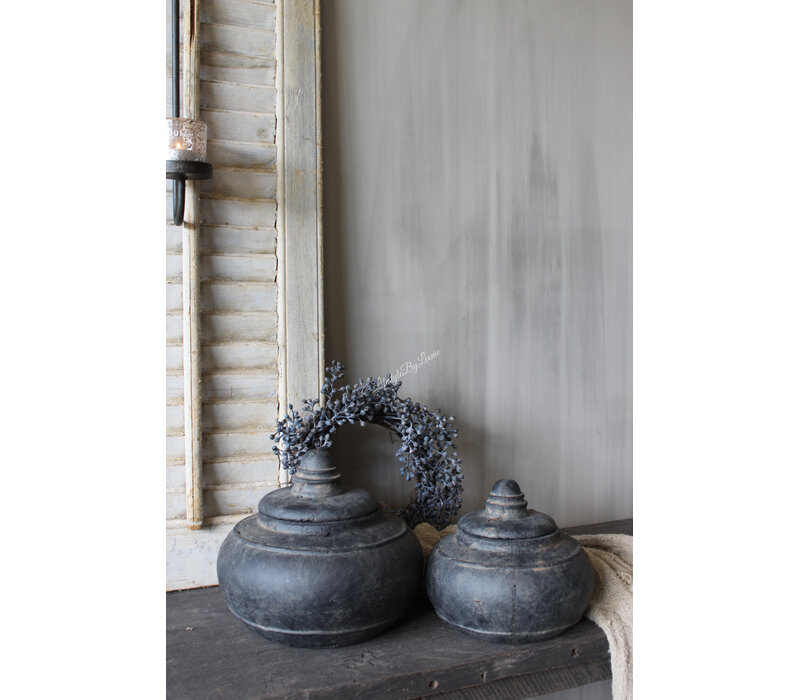 Stenen pot met deksel Uniq black 25x24cm