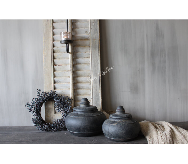 Stenen pot met deksel Uniq black 25x24cm