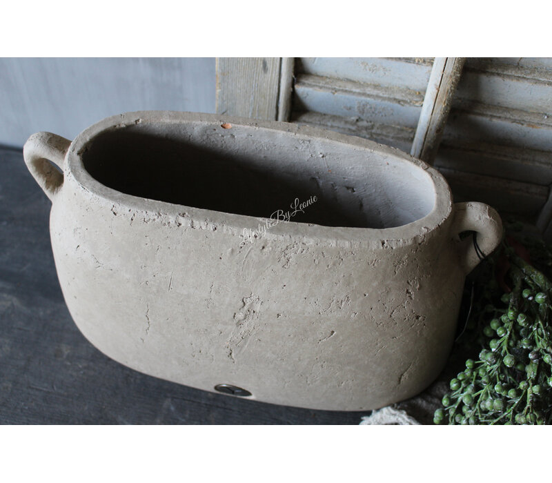 Brynxz ovale pot met oren Taupe 36x16x24cm