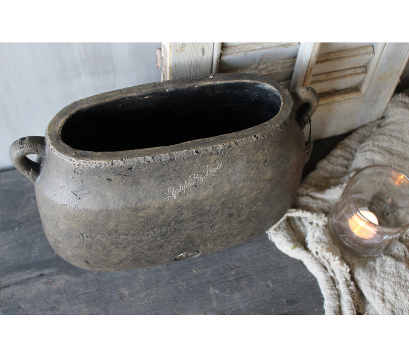 Brynxz ovale pot met oren Brown 36x16x24cm