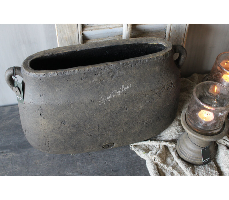 Brynxz ovale pot met oren Brown 46x17x31cm
