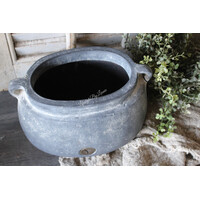 Brynxz ovale stenen pot met oren Ancient clay 27x19x18cm