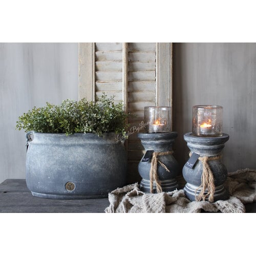 Brynxz ovale stenen pot met oren Ancient clay 27x19x18cm 