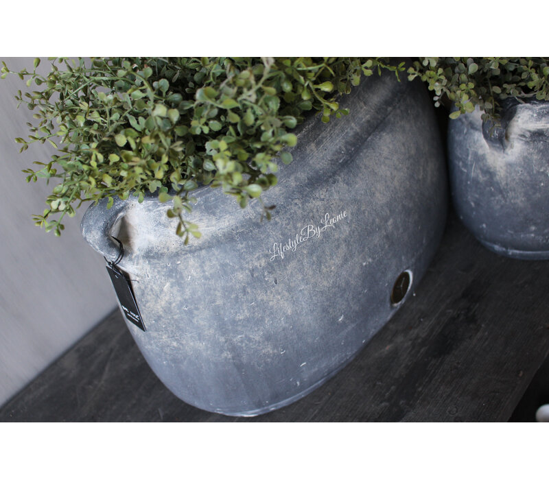 Brynxz ovale stenen pot met oren Ancient clay 27x19x18cm