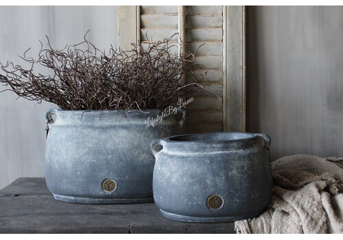 Brynxz Brynxz ovale stenen pot met oren Ancient clay 37 x 23 x 24 cm