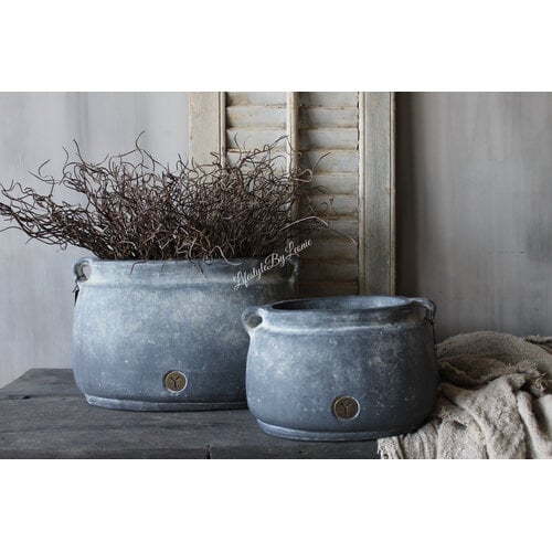 Brynxz ovale stenen pot met oren Ancient clay 37x23x24cm 