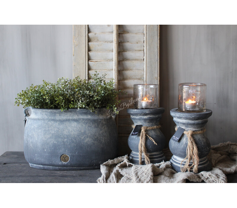 Brynxz ovale stenen pot met oren Ancient clay 37x23x24cm