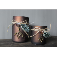 Glazen windlicht brown + kersttoefje 8x7cm