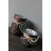 Glazen windlicht brown + kersttoefje 12x8cm