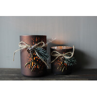 Glazen windlicht brown + kersttoefje 12x8cm