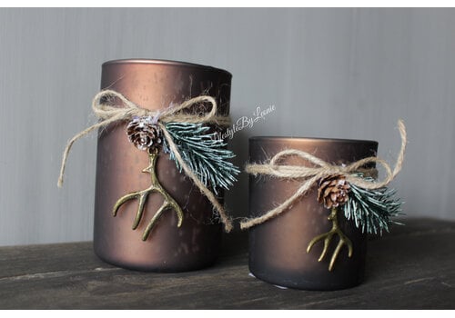 Glazen windlicht brown + kersttoefje 12 x 8 cm