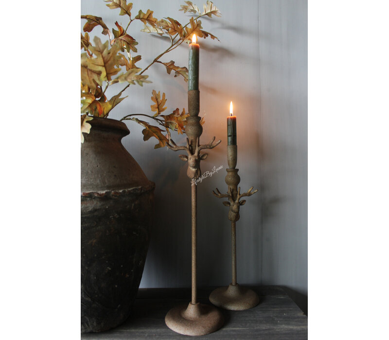 Metalen roestige dinerkaars kandelaar Hert 36cm