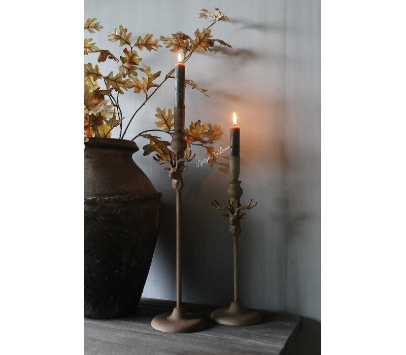 Metalen roestige dinerkaars kandelaar Hert 36cm