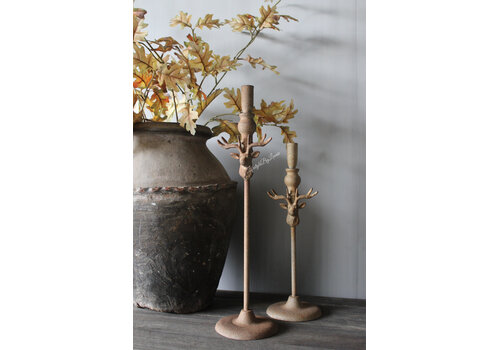 Metalen roestige dinerkaars kandelaar Hert 36 cm
