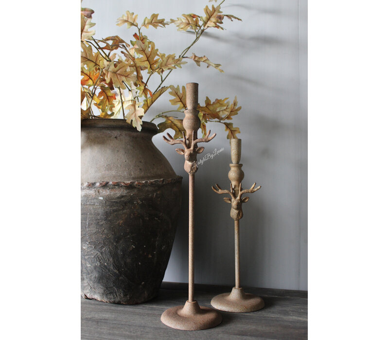Metalen roestige dinerkaars kandelaar Hert 46cm