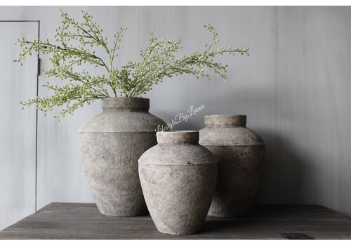Sobere stenen kruik taupe / black 31 x 25 cm