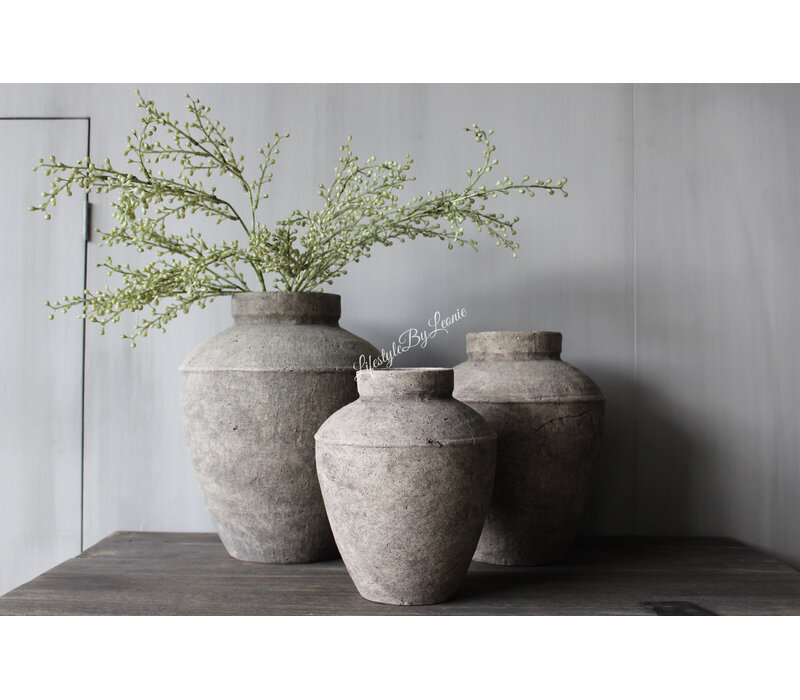 Sobere stenen kruik taupe / black 31x25cm