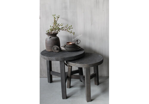 Set ronde tafeltjes Old black 50 & 40 cm