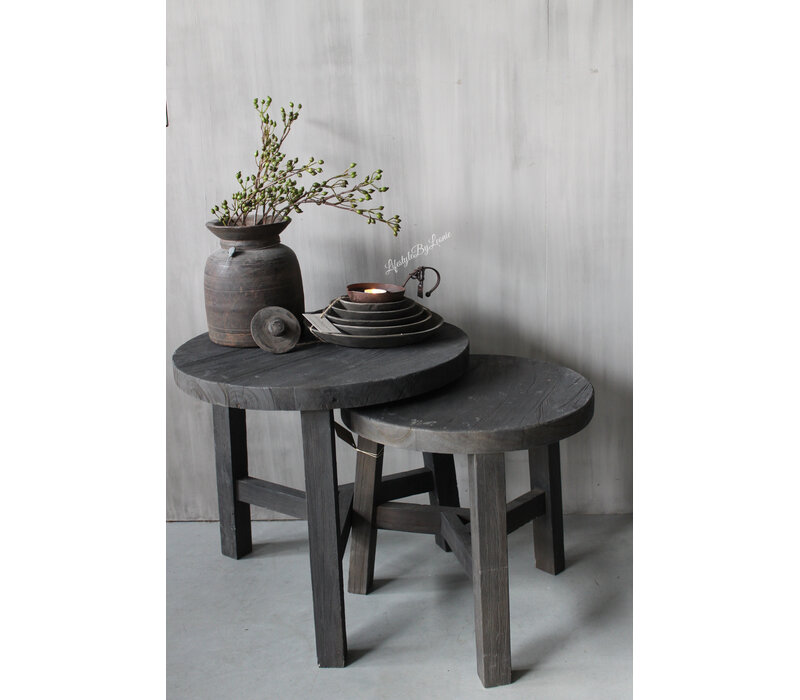 Set ronde tafeltjes Old black 50 & 40 cm