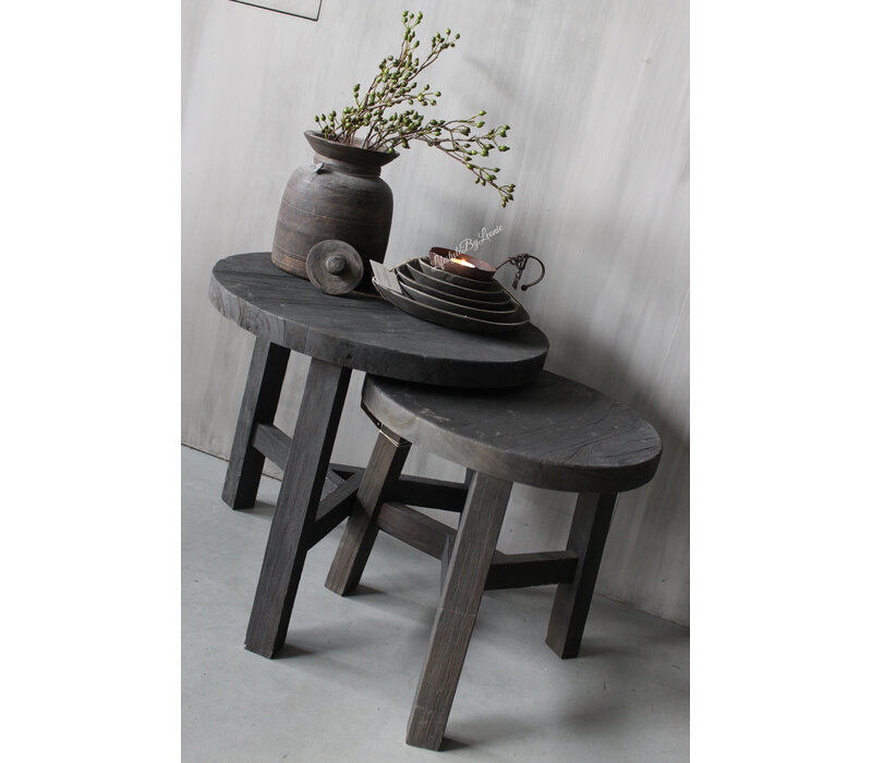Set ronde tafeltjes Old black 50 & 40 cm