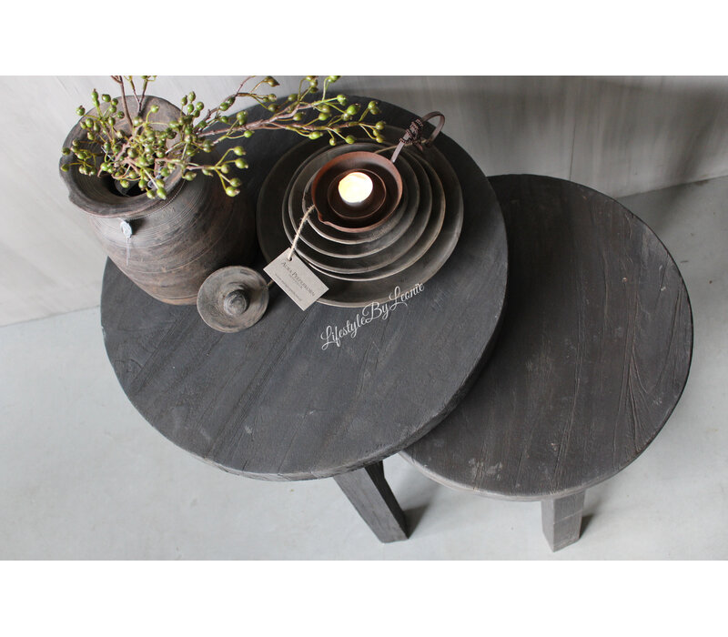 Set ronde tafeltjes Old black 50 & 40 cm