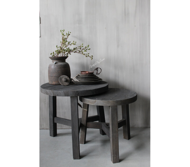 Set ronde tafeltjes Old black 50 & 40 cm