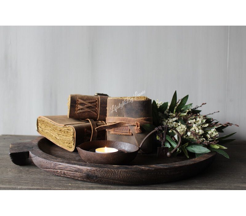 Ronde houten schaal met handvat Woodie 45 x 40 cm