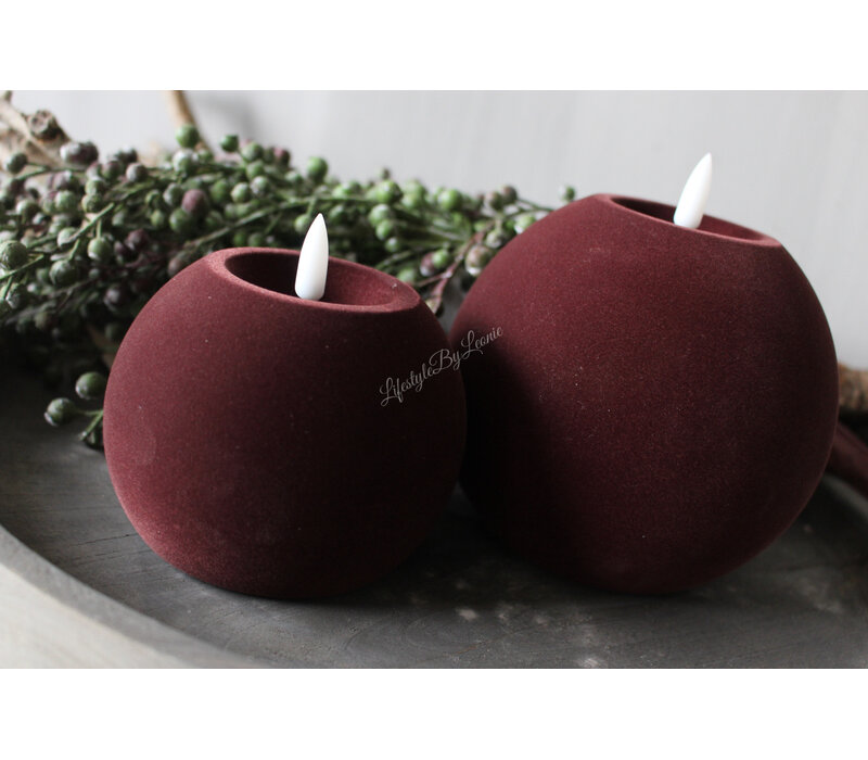 Ronde bol led kaars velvet Brown 12cm