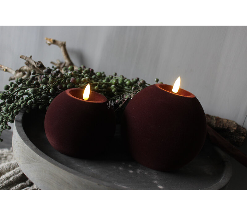 Ronde bol led kaars velvet Brown 10cm