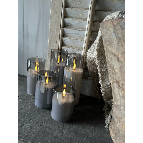 Oplaadbare led kaars in glas  set van 5 - Grey smoke 