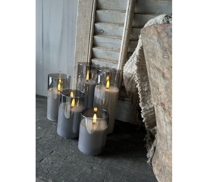 Oplaadbare led kaars in glas  set van 5 - Grey smoke