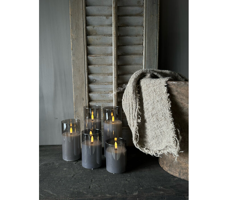 Oplaadbare led kaars in glas  set van 5 - Grey smoke